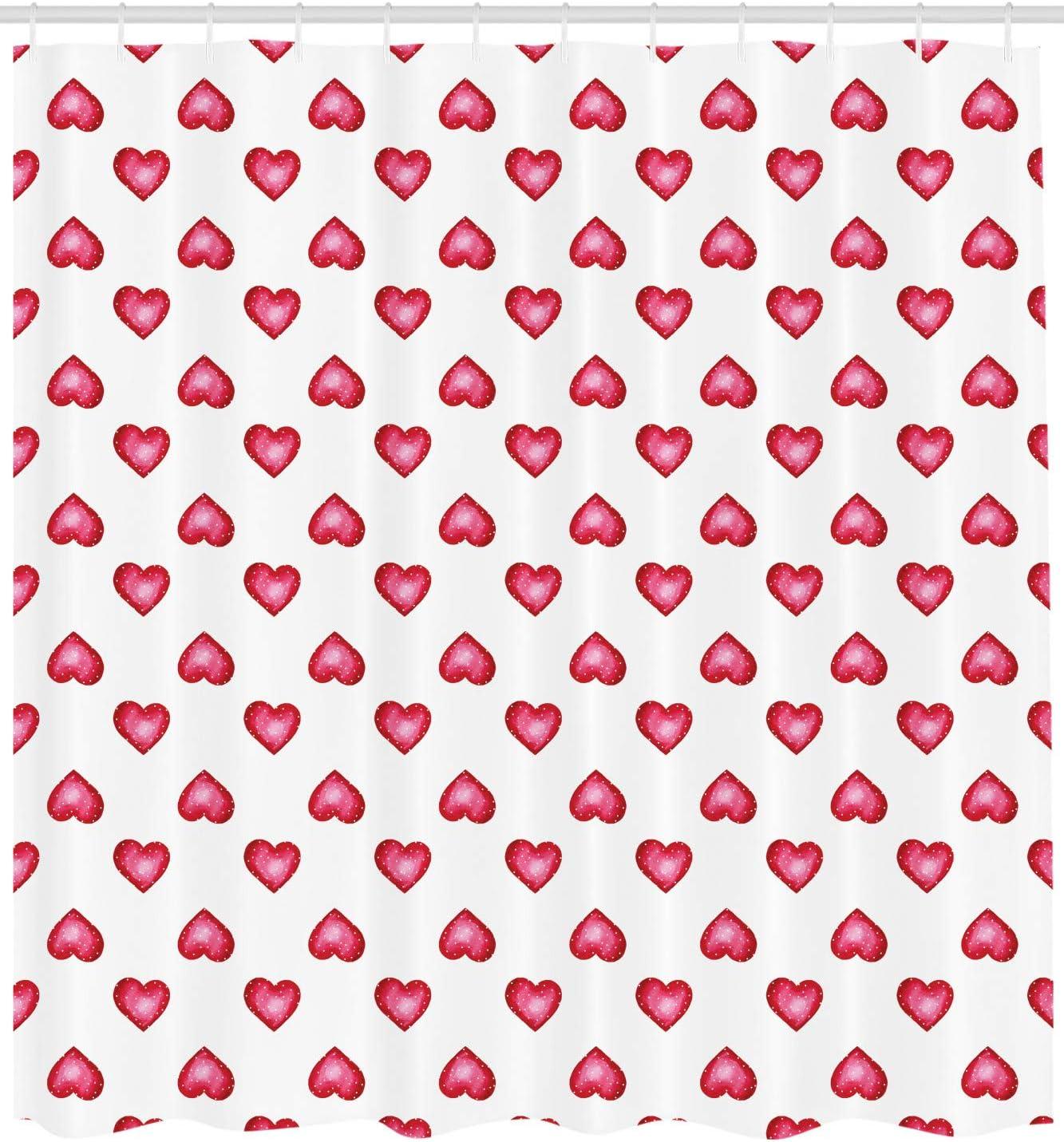 imageAmbesonne Romantic Shower Curtain Valentines Day Symbol Hearts with Little Dots Lovers Celebration Theme Cloth Fabric Bathroom Decor Set with Hooks 69 W x 75 L White and Dark Coral
