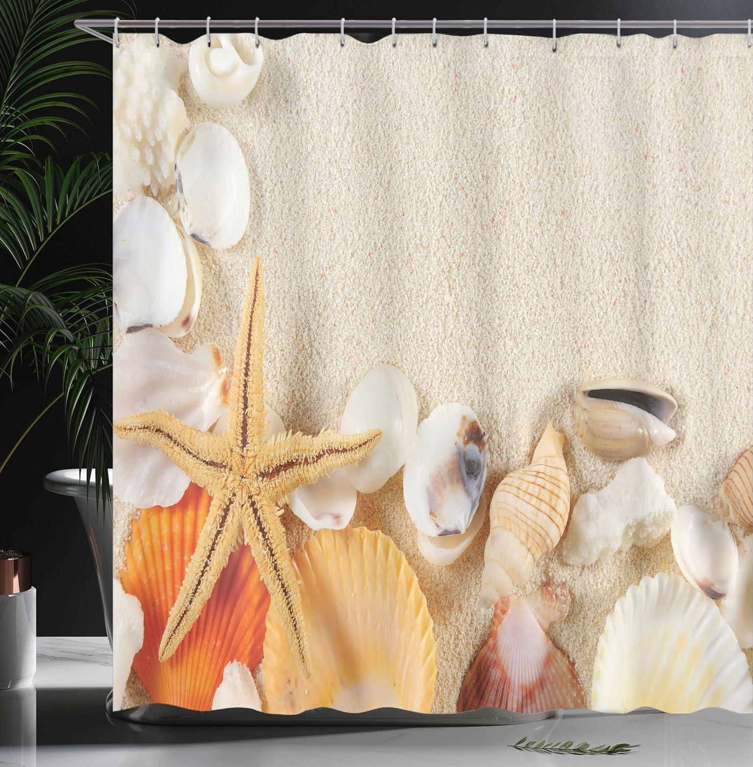 imageAmbesonne Seashells Shower Curtain Group of Seashells Starfish on The Sand Romantic Travel Destination Nature Cloth Fabric Bathroom Decor Set with Hooks 69 W x 70 L Beige Ivory Cream