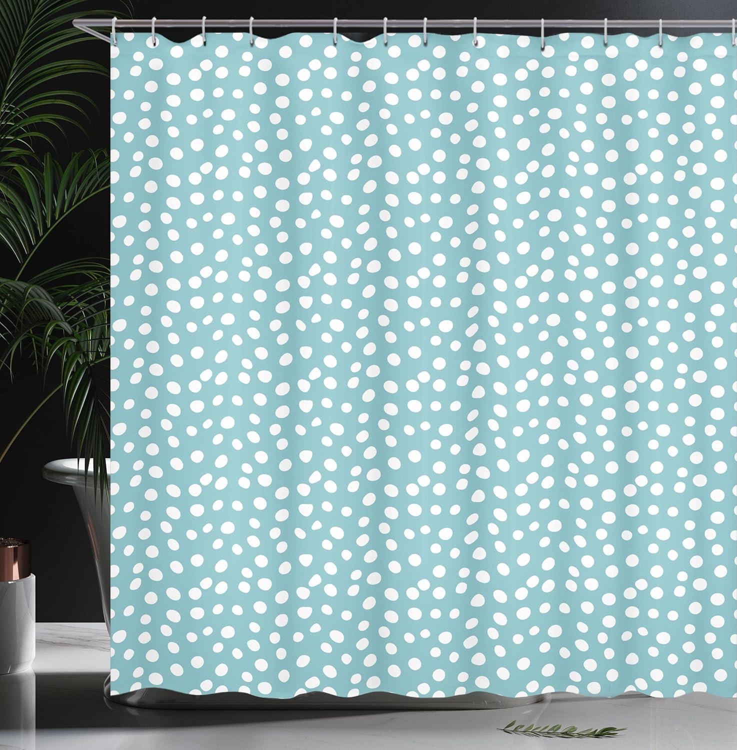 imageAmbesonne Turquoise Shower Curtain Retro Vintage 60s 50s Inspired Geometric Polka Dots Romantic Art Print Cloth Fabric Bathroom Decor Set with Hooks 69 W x 75 L White and Pale Blue