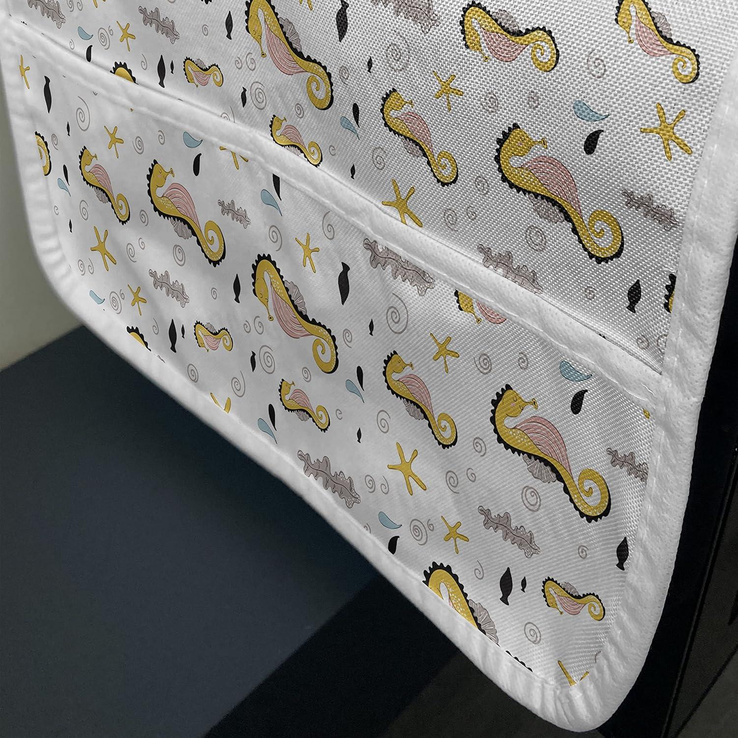 imageAmbesonne Valentines Day Microwave Oven Cover Love Birds and Hearts Kissing Romantic Animals Motif Repetition Water Resistant Organizer with Pockets for Kitchen 36 x 12 Apricot Red and GreyMustard Dust White
