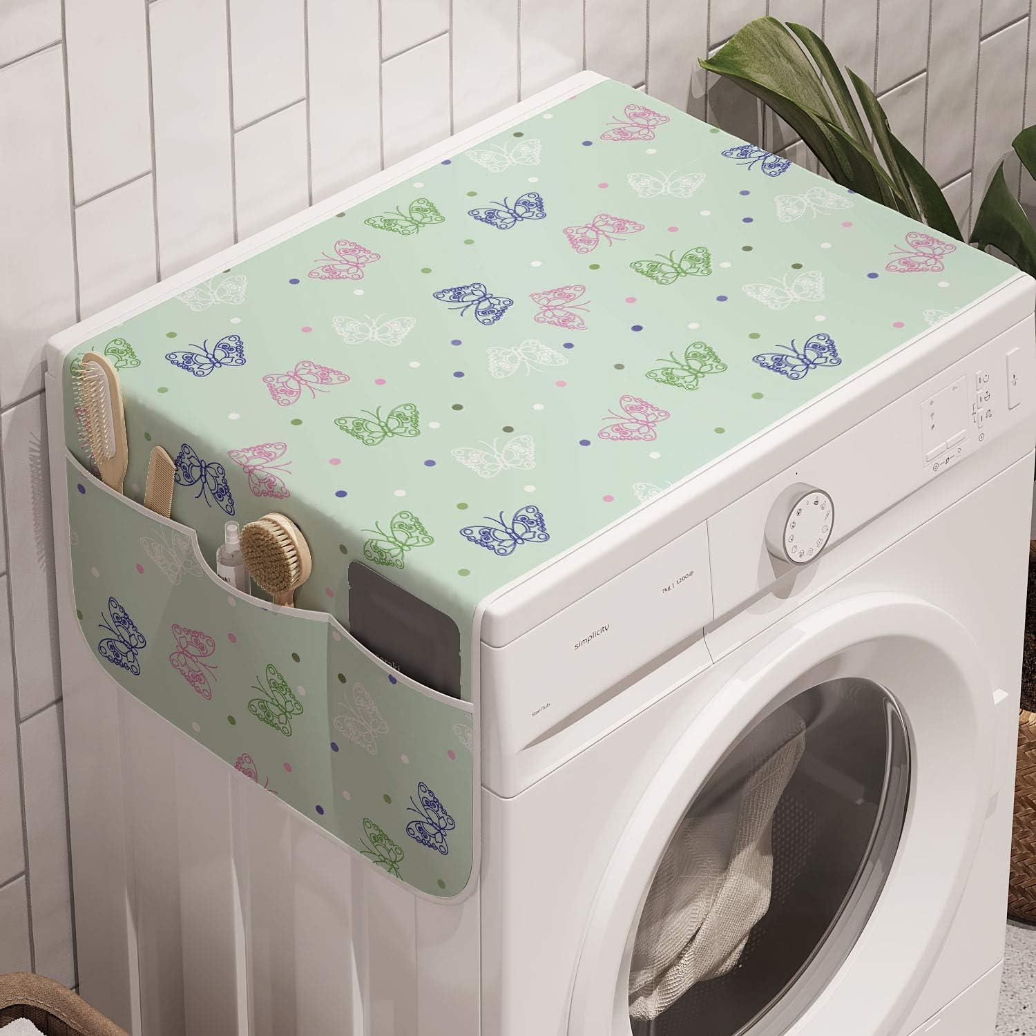 imageAmbesonne Valentines Day Microwave Oven Cover Love Birds and Hearts Kissing Romantic Animals Motif Repetition Water Resistant Organizer with Pockets for Kitchen 36 x 12 Apricot Red and GreyPale Purple and Mint Green