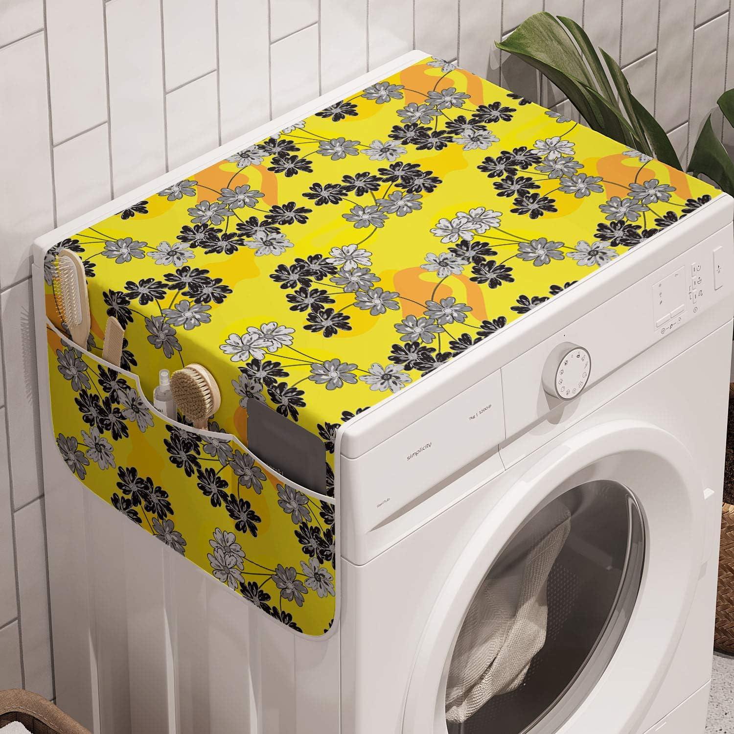imageAmbesonne Valentines Day Microwave Oven Cover Love Birds and Hearts Kissing Romantic Animals Motif Repetition Water Resistant Organizer with Pockets for Kitchen 36 x 12 Apricot Red and GreyYellow Grey and Orange