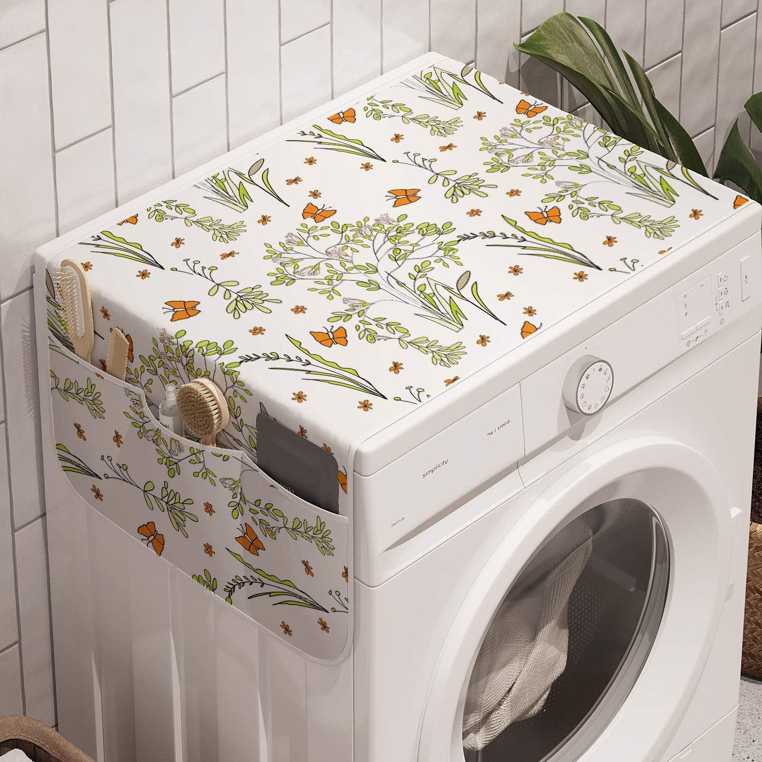 imageAmbesonne Valentines Day Microwave Oven Cover Love Birds and Hearts Kissing Romantic Animals Motif Repetition Water Resistant Organizer with Pockets for Kitchen 36 x 12 Apricot Red and GreyPale Green Dark Orange