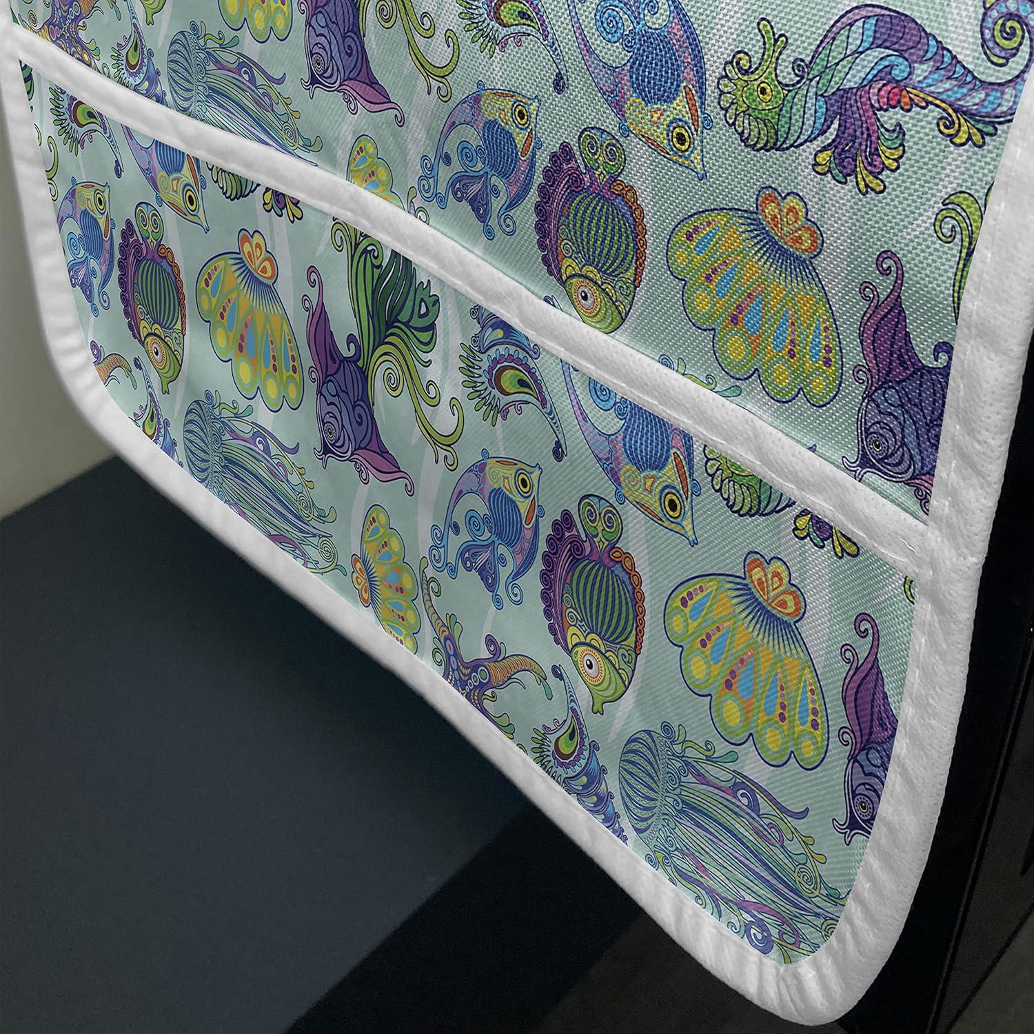 imageAmbesonne Valentines Day Microwave Oven Cover Love Birds and Hearts Kissing Romantic Animals Motif Repetition Water Resistant Organizer with Pockets for Kitchen 36 x 12 Apricot Red and GreyPurple Turquoise and Green