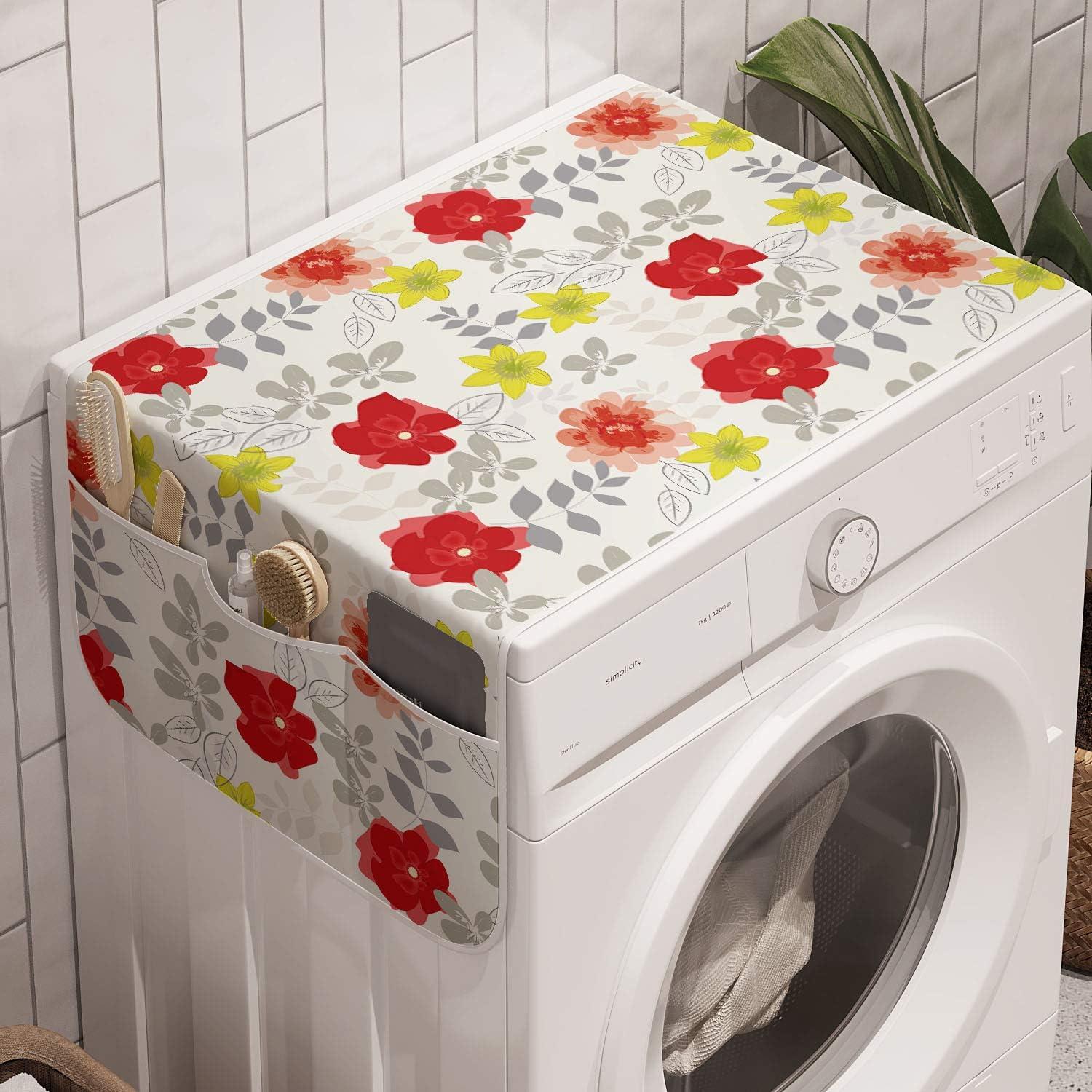 imageAmbesonne Valentines Day Microwave Oven Cover Love Birds and Hearts Kissing Romantic Animals Motif Repetition Water Resistant Organizer with Pockets for Kitchen 36 x 12 Apricot Red and GreyRed Yellow Green and Grey
