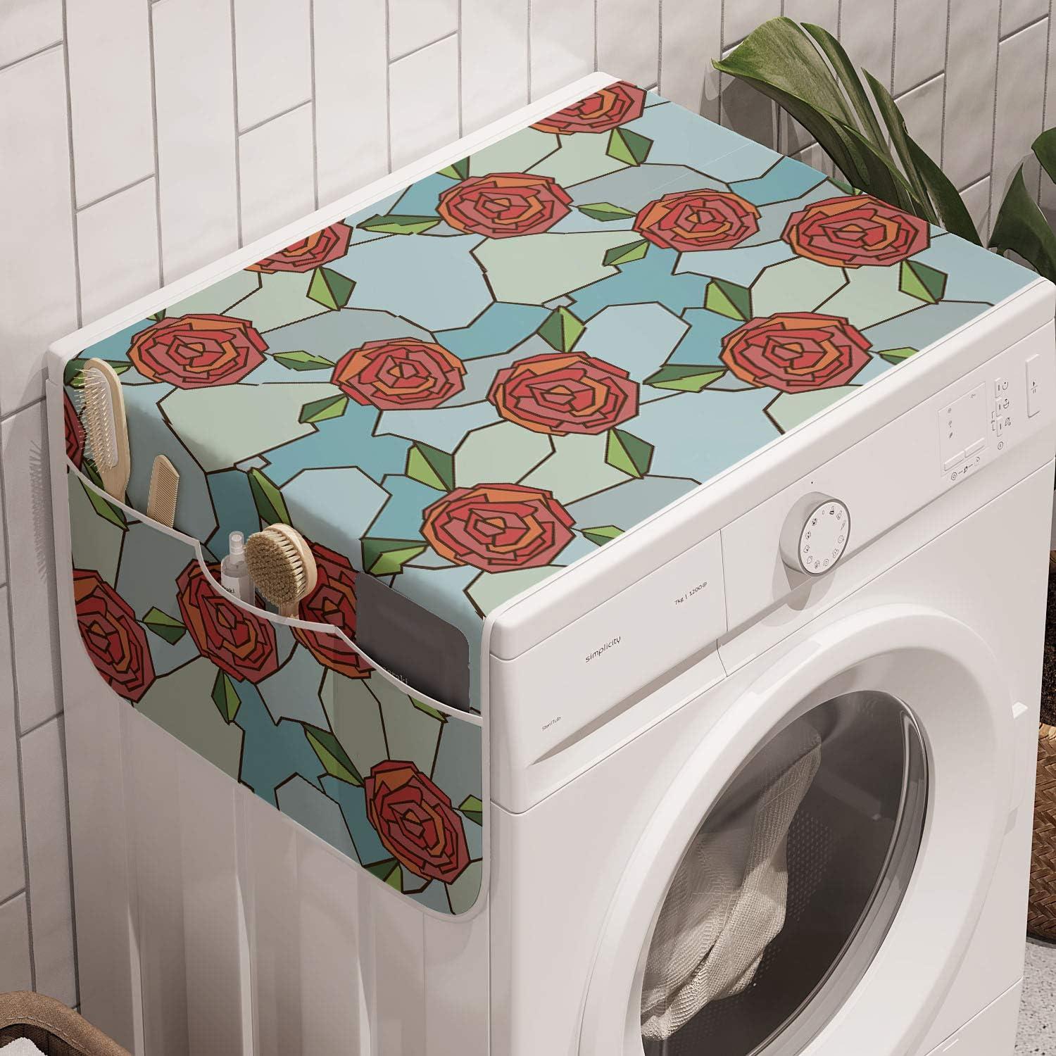 imageAmbesonne Valentines Day Microwave Oven Cover Romantic Roses of Love with Stained Glass Effect Abstract Garden Water Resistant Organizer with Pockets for Kitchen 36 x 12 MulticolorMulticolor