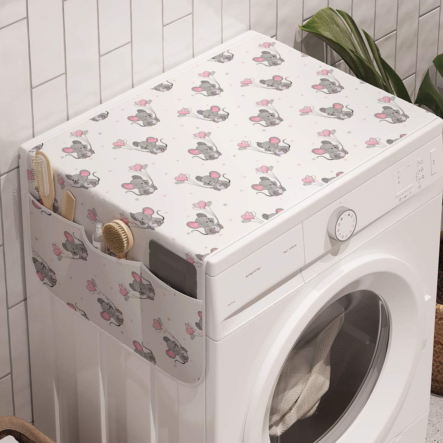 imageAmbesonne Valentines Microwave Oven Cover Pastel Heart Lovers Teenage Romance Girly Birthday Water Resistant Organizer with Pockets for Kitchen 36 x 12 Magenta Pink and WhitePale Pink Grey White