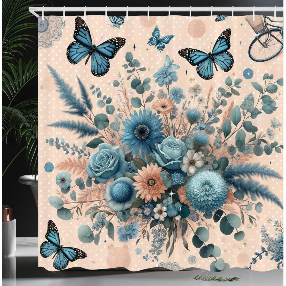 imageAmbesonne Colorful Shower Curtain Retro Design Groovy Valentines Day Hearts Pattern on Plain Back 90s Feeling Cloth Fabric Bathroom Decor Set with Hooks 69 W x 75 L White MulticolorBlush and Sea Blue