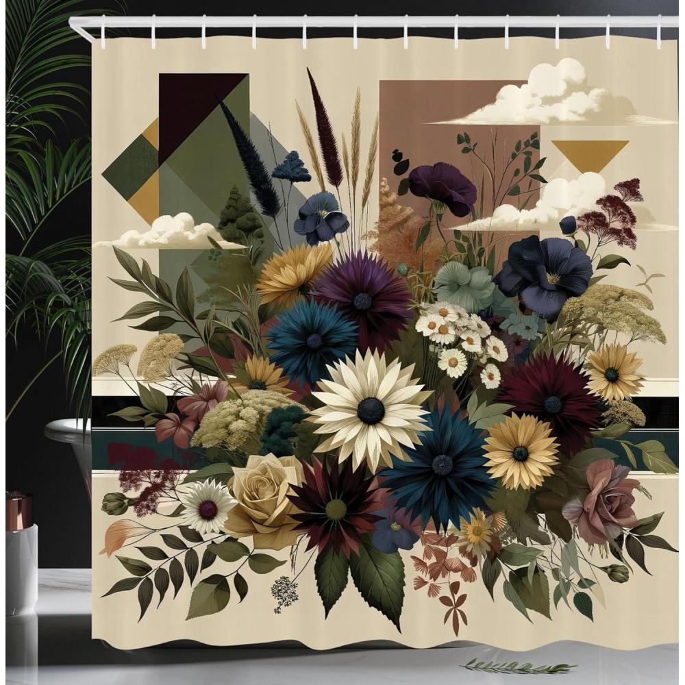 imageAmbesonne Colorful Shower Curtain Retro Design Groovy Valentines Day Hearts Pattern on Plain Back 90s Feeling Cloth Fabric Bathroom Decor Set with Hooks 69 W x 75 L White MulticolorEggshell Maroon Green