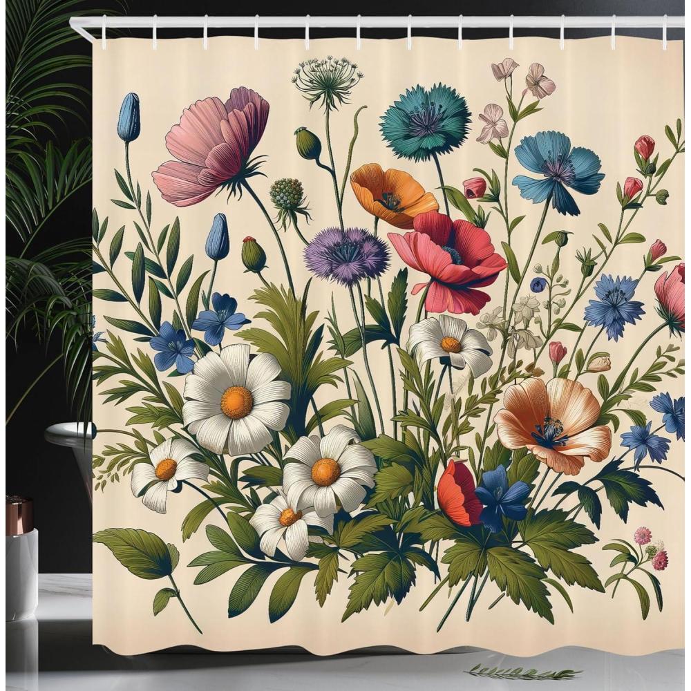 imageAmbesonne Colorful Shower Curtain Retro Design Groovy Valentines Day Hearts Pattern on Plain Back 90s Feeling Cloth Fabric Bathroom Decor Set with Hooks 69 W x 75 L White MulticolorChampagne and Multicolor