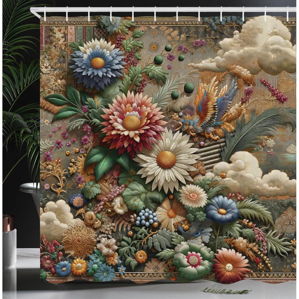 imageAmbesonne Colorful Shower Curtain Retro Design Groovy Valentines Day Hearts Pattern on Plain Back 90s Feeling Cloth Fabric Bathroom Decor Set with Hooks 69 W x 75 L White MulticolorSepia Multicolor
