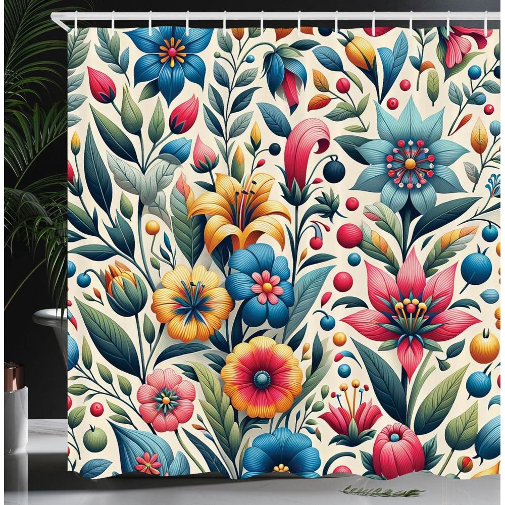 imageAmbesonne Colorful Shower Curtain Retro Design Groovy Valentines Day Hearts Pattern on Plain Back 90s Feeling Cloth Fabric Bathroom Decor Set with Hooks 69 W x 75 L White MulticolorPink Orange Pale Green