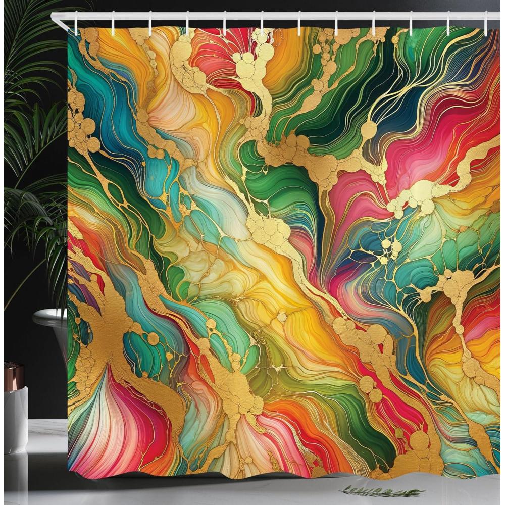 imageAmbesonne Colorful Shower Curtain Retro Design Groovy Valentines Day Hearts Pattern on Plain Back 90s Feeling Cloth Fabric Bathroom Decor Set with Hooks 69 W x 75 L White MulticolorPale Coffee Dark Coral