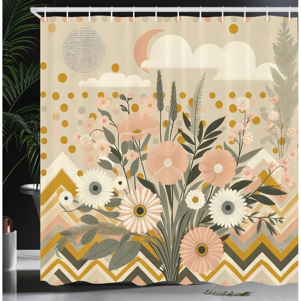 imageAmbesonne Colorful Shower Curtain Retro Design Groovy Valentines Day Hearts Pattern on Plain Back 90s Feeling Cloth Fabric Bathroom Decor Set with Hooks 69 W x 75 L White MulticolorBlush Eggshell Amber