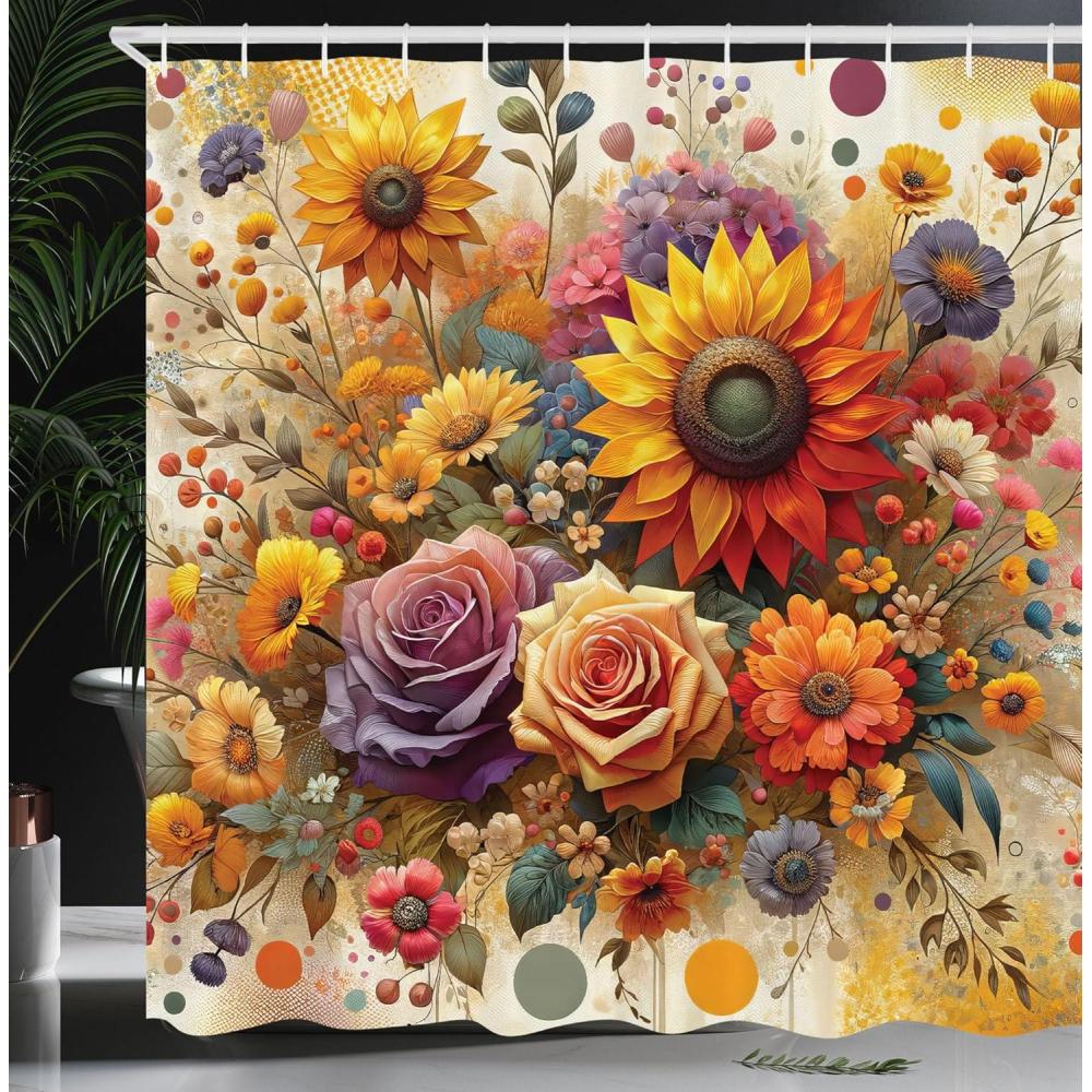 imageAmbesonne Colorful Shower Curtain Retro Design Groovy Valentines Day Hearts Pattern on Plain Back 90s Feeling Cloth Fabric Bathroom Decor Set with Hooks 69 W x 75 L White MulticolorIndigo Pale Green