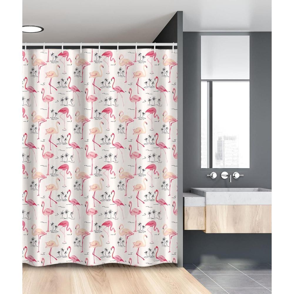 imageAmbesonne Flamingo Stall Shower Curtain Flamingos in Vintage Style Illustration Love and Romantic Animals Art Print Fabric Bathroom Decor Set with Hooks 54 W x 78 L Beige Pink