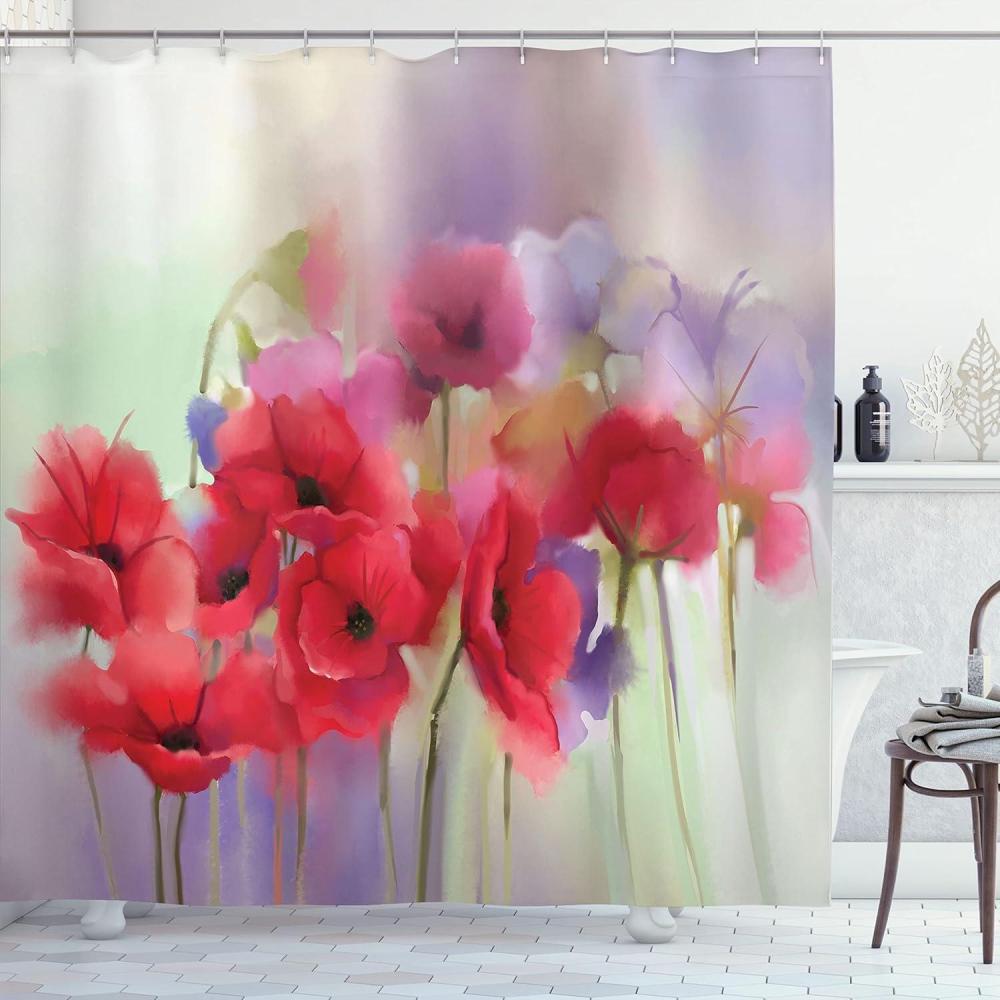 imageAmbesonne Flower Shower Curtain Poppy Flowers Blur Spring Floral Seasonal Romantic Illustration Print Cloth Fabric Bathroom Decor Set with Hooks 69 W x 70 L Lavender and Red