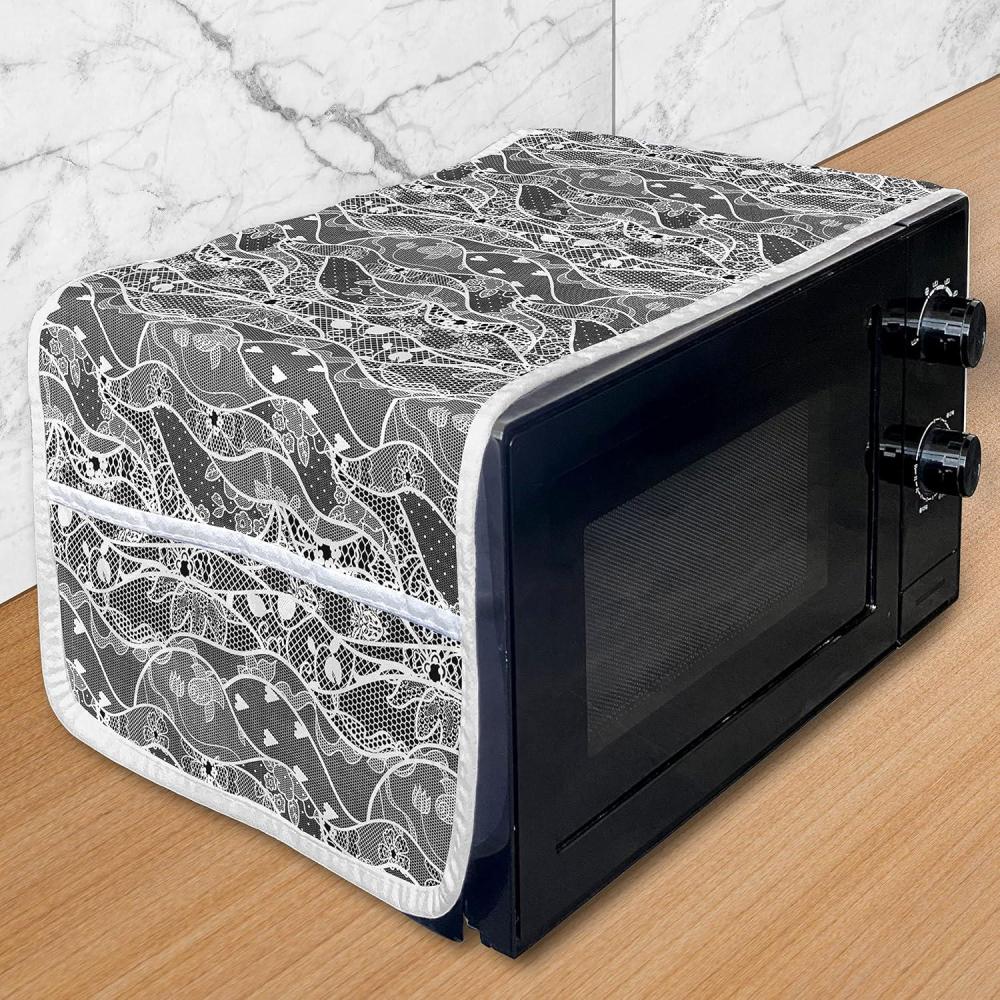 imageAmbesonne Gothic Microwave Oven Cover Vintage Royal Composition with Rose Flowers and Hearts Valentines Day Inspired Water Resistant Organizer with Pockets for Kitchen 36 x 12 Black WhiteBlack White