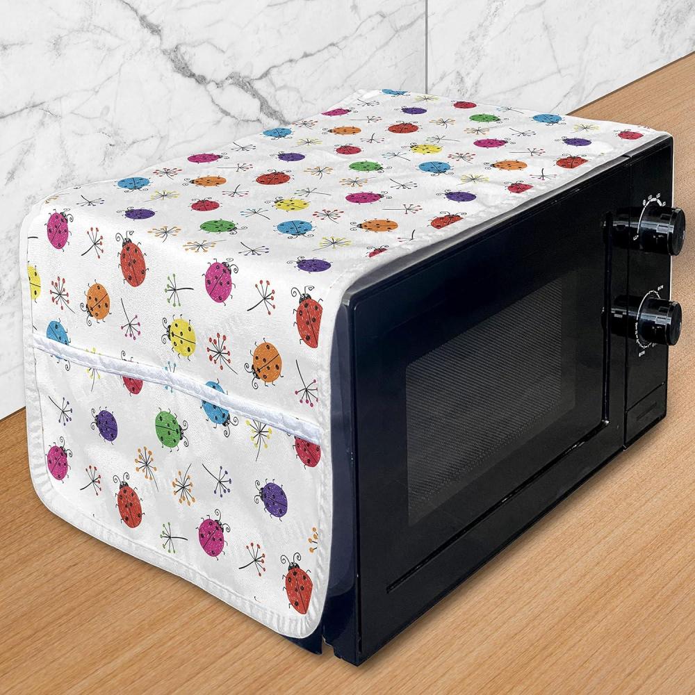 imageAmbesonne Ladybugs Microwave Oven Cover Dotted Insects with Floral Illustration Valentines Day Inspired Romantic Elements Water Resistant Organizer with Pockets for Kitchen 36 x 12 MulticolorMulticolor