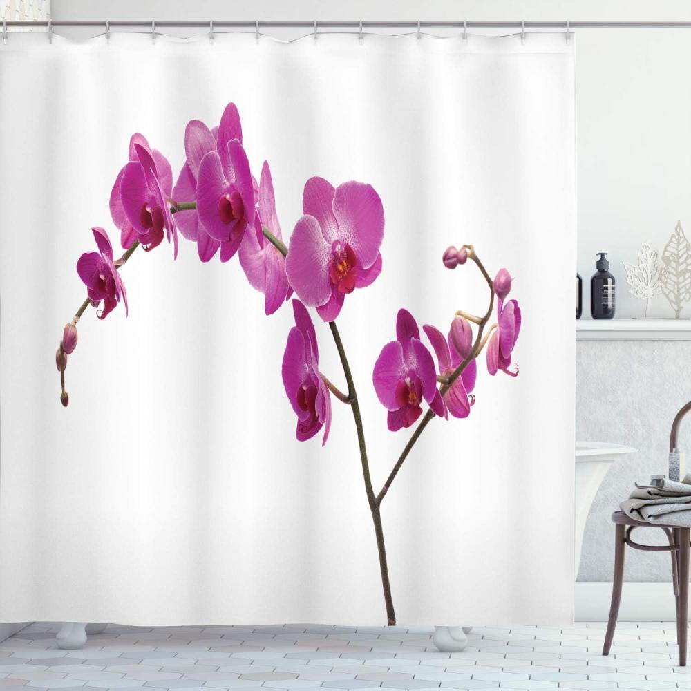 imageAmbesonne Magenta Shower Curtain Wild Orchids Petal Florets Branch Romantic Flower Exotic Plant Nature Print Cloth Fabric Bathroom Decor Set with Hooks 69 W x 70 L Violet