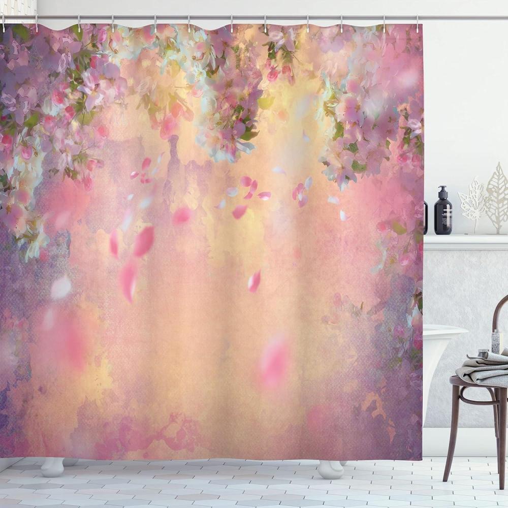 imageAmbesonne Nature Shower Curtain Abstract Composition of Japanese Flourishing Spring Nature in Asia Cloth Fabric Bathroom Decor Set with Hooks 69 W x 70 L Peach Lavender