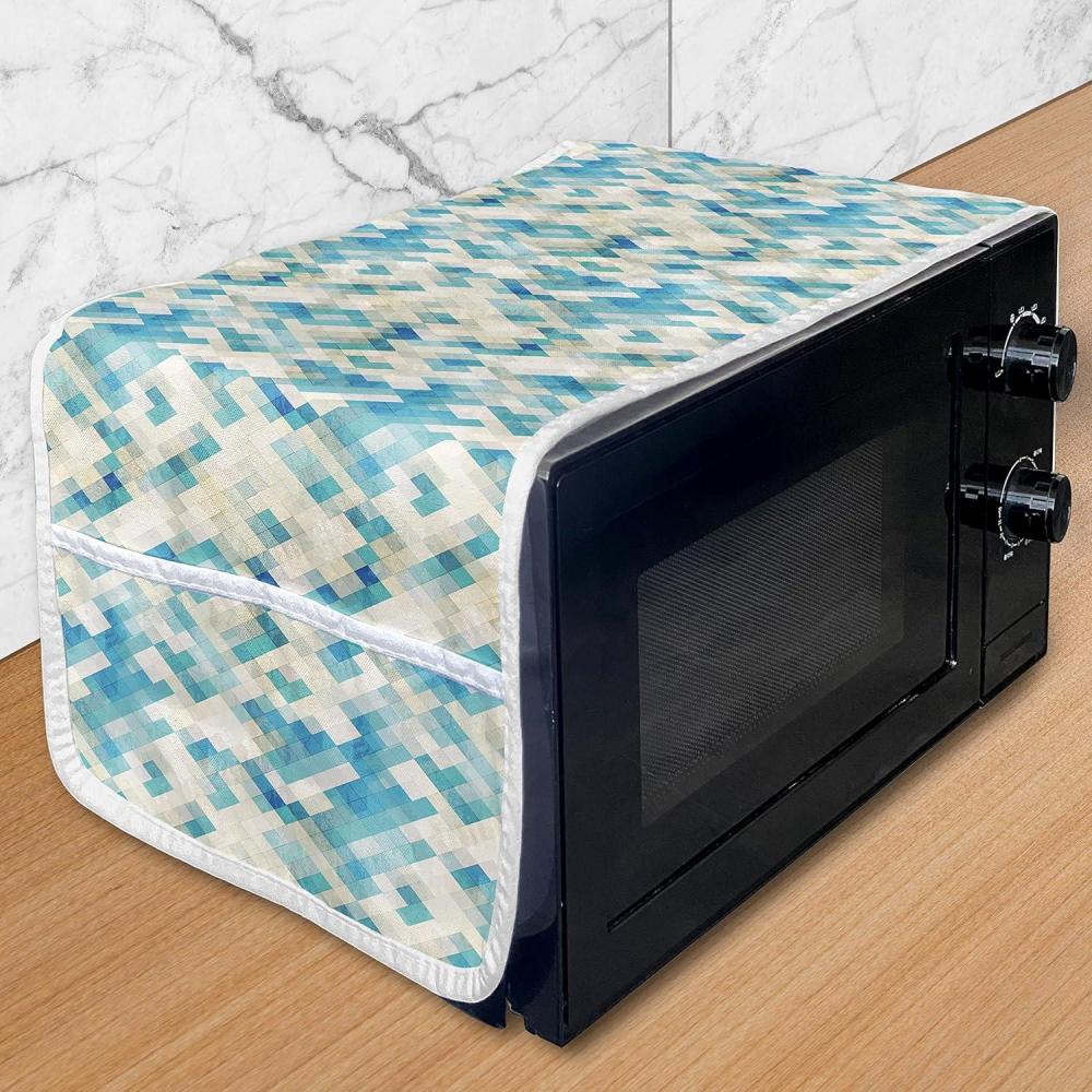 imageAmbesonne Romantic Microwave Oven Cover Soft Colored Hearts in Love Valentines Day Repetitive Pattern Water Resistant Organizer with Pockets for Kitchen 36 x 12 Pale Yellow Pale PinkTurquoise White
