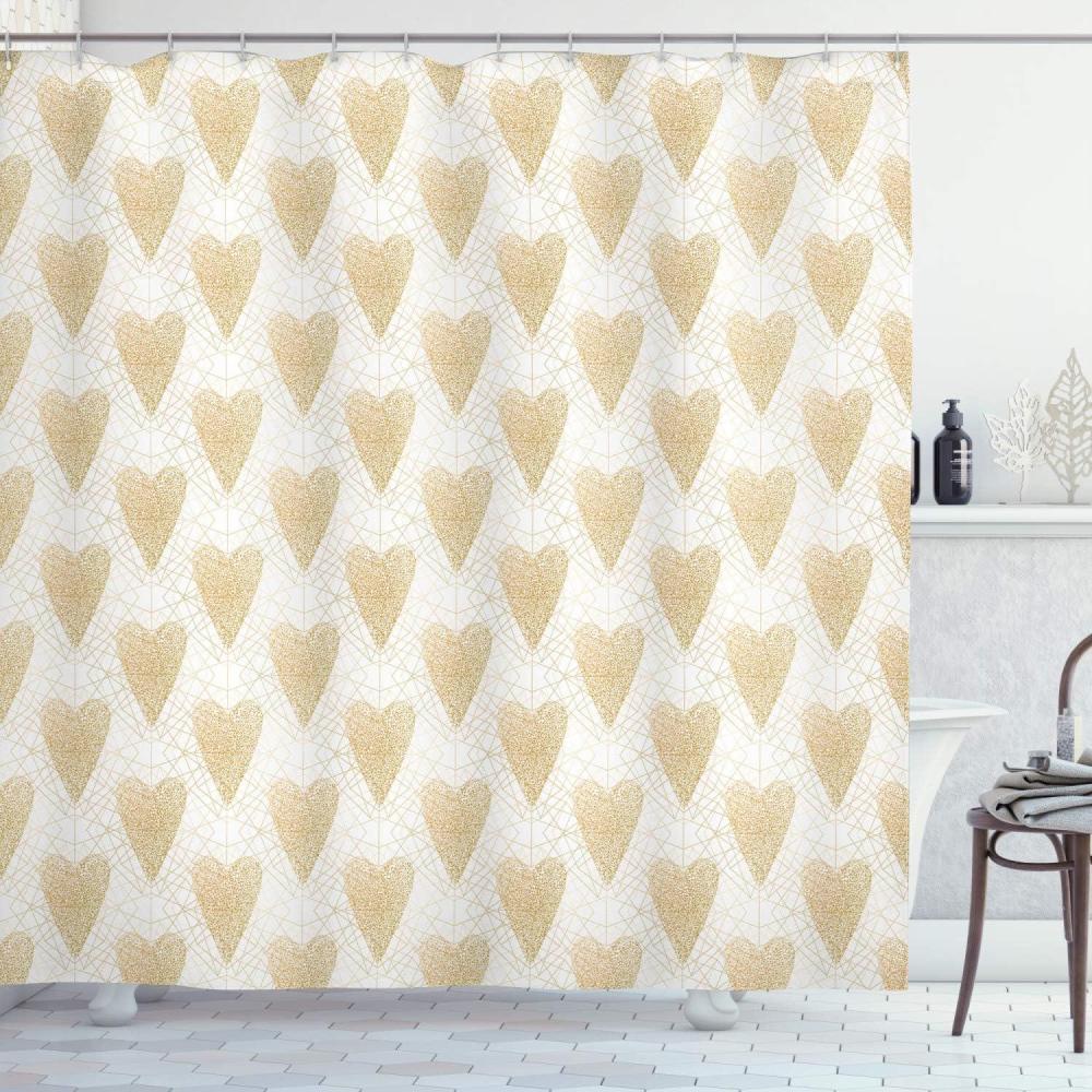 imageAmbesonne Romantic Shower Curtain Dotwork Style Pattern of Heart Trapped on Wire Net Geometric Minimal Modern Cloth Fabric Bathroom Decor Set with Hooks 69 W x 70 L Pale Coffee White