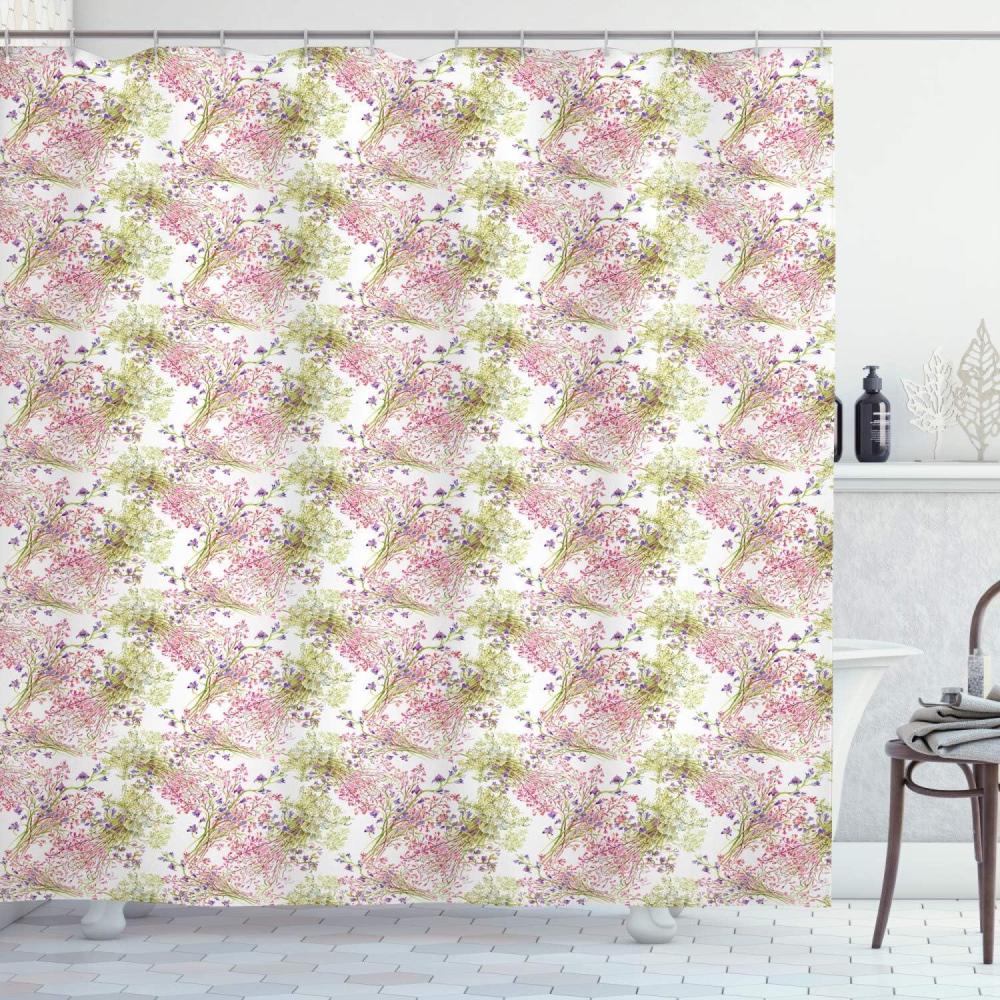 imageAmbesonne Romantic Shower Curtain Flower Pattern with Fresh Foliage Leaves and Petals Watercolor Style Illustration Cloth Fabric Bathroom Decor Set with Hooks 69 W x 70 L Multicolor