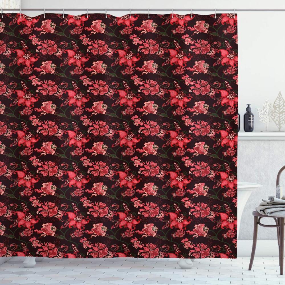 imageAmbesonne Romantic Shower Curtain Paisley Nostalgic Oriental Inspirations Blooming Valentines Day Love Bouquet Cloth Fabric Bathroom Decor Set with Hooks 69 W x 84 L Multicolor