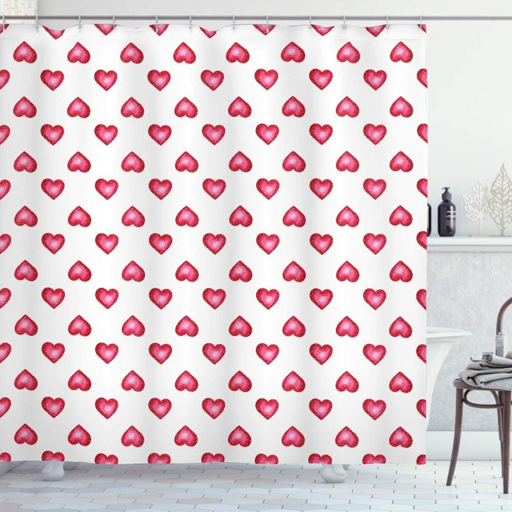 imageAmbesonne Romantic Shower Curtain Valentines Day Symbol Hearts with Little Dots Lovers Celebration Theme Cloth Fabric Bathroom Decor Set with Hooks 69 W x 75 L White and Dark Coral