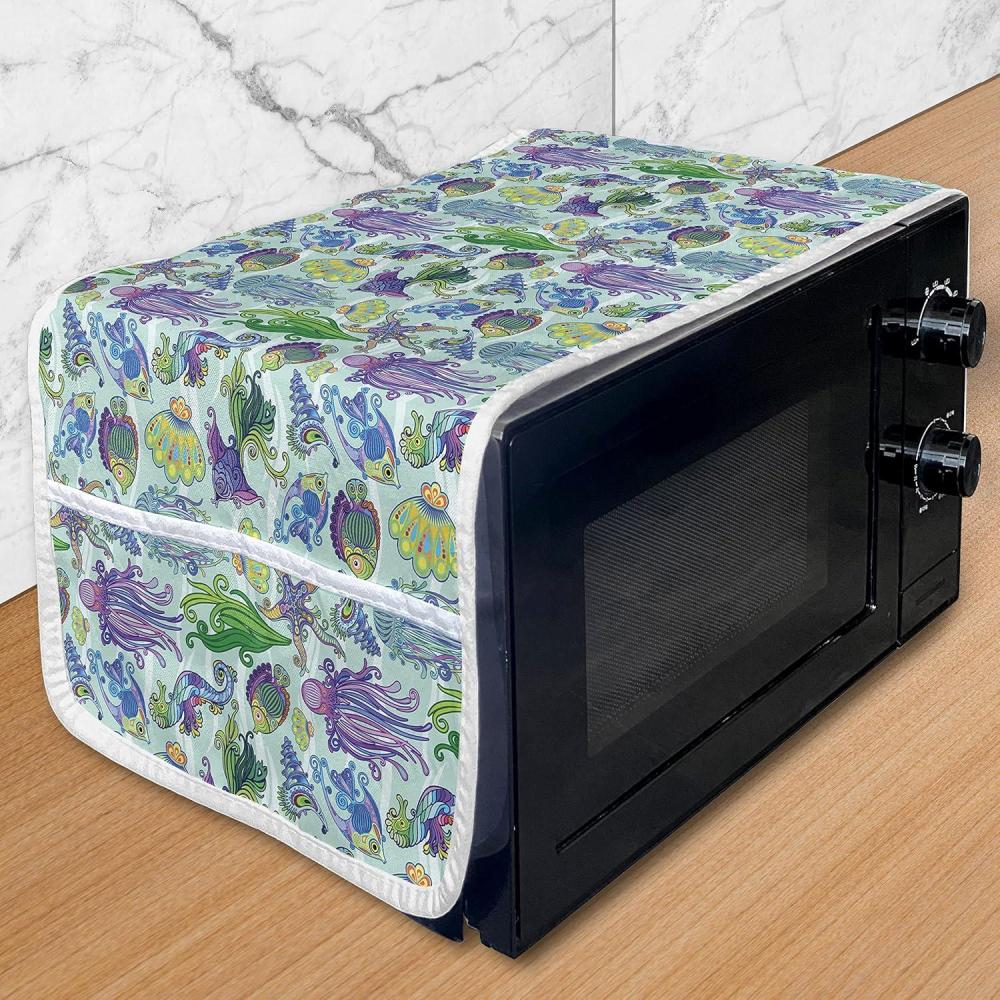imageAmbesonne Valentines Day Microwave Oven Cover Love Birds and Hearts Kissing Romantic Animals Motif Repetition Water Resistant Organizer with Pockets for Kitchen 36 x 12 Apricot Red and GreyPurple Turquoise and Green