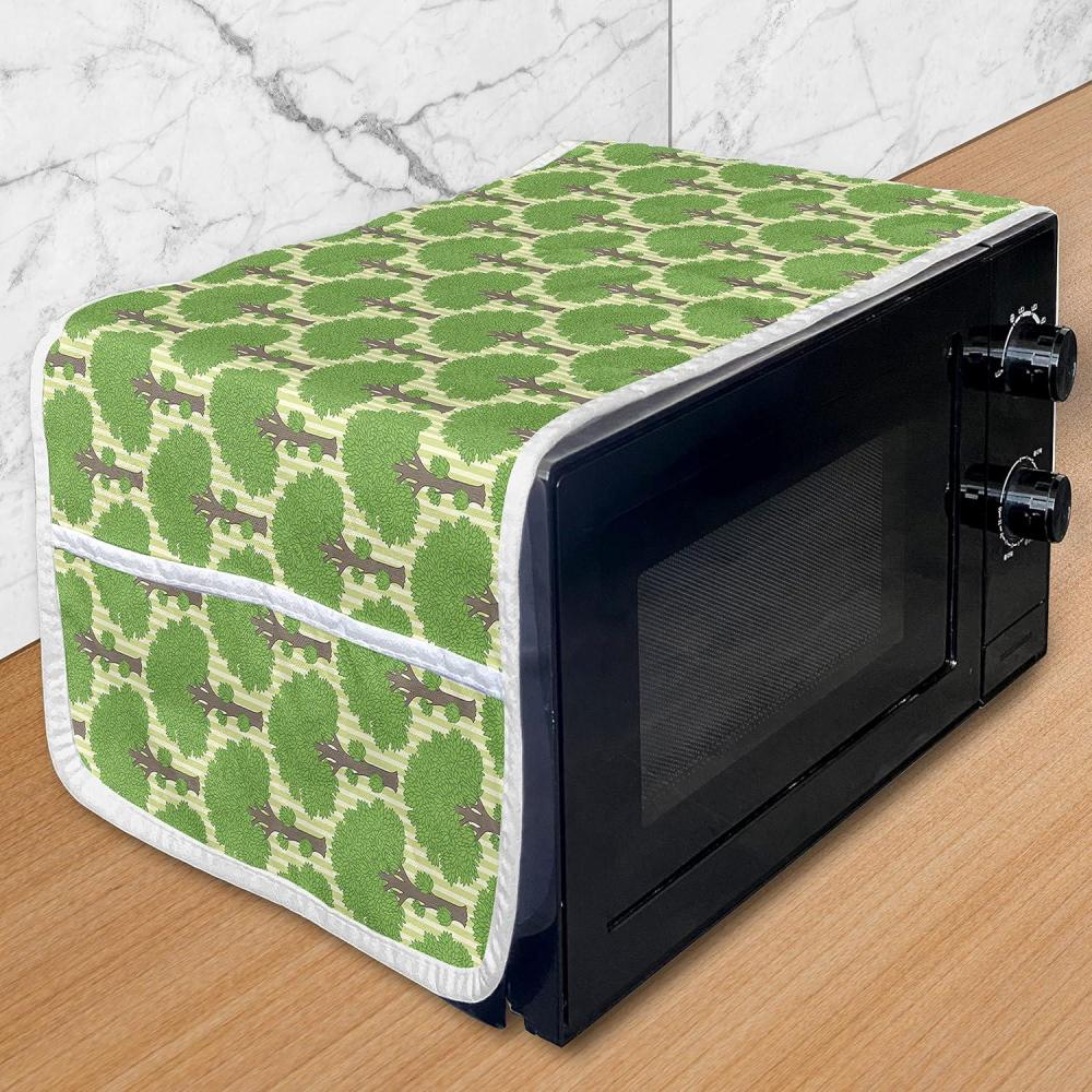 imageAmbesonne Valentines Day Microwave Oven Cover Love Birds and Hearts Kissing Romantic Animals Motif Repetition Water Resistant Organizer with Pockets for Kitchen 36 x 12 Apricot Red and GreyGreen and Taupe