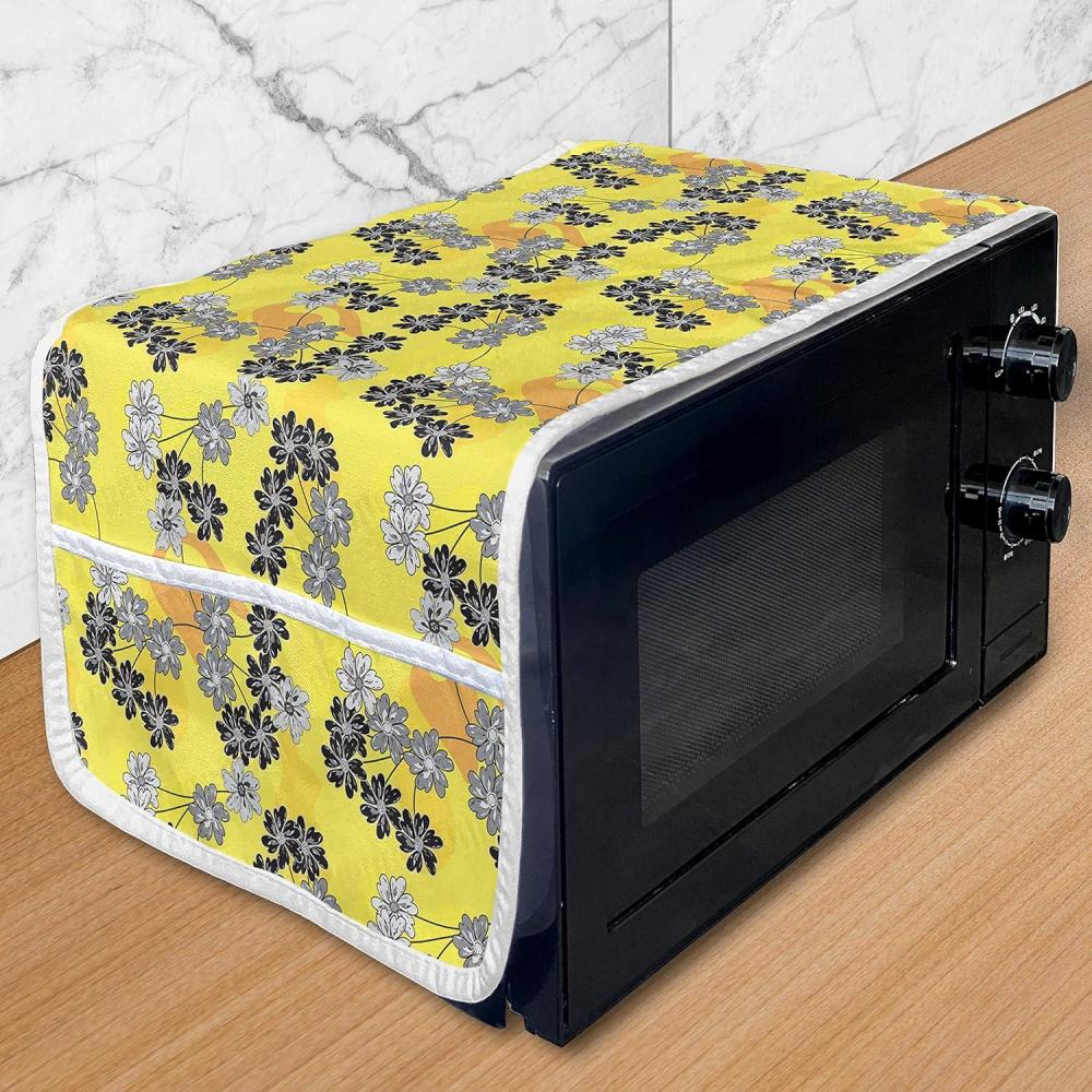 imageAmbesonne Valentines Day Microwave Oven Cover Love Birds and Hearts Kissing Romantic Animals Motif Repetition Water Resistant Organizer with Pockets for Kitchen 36 x 12 Apricot Red and GreyYellow Grey and Orange