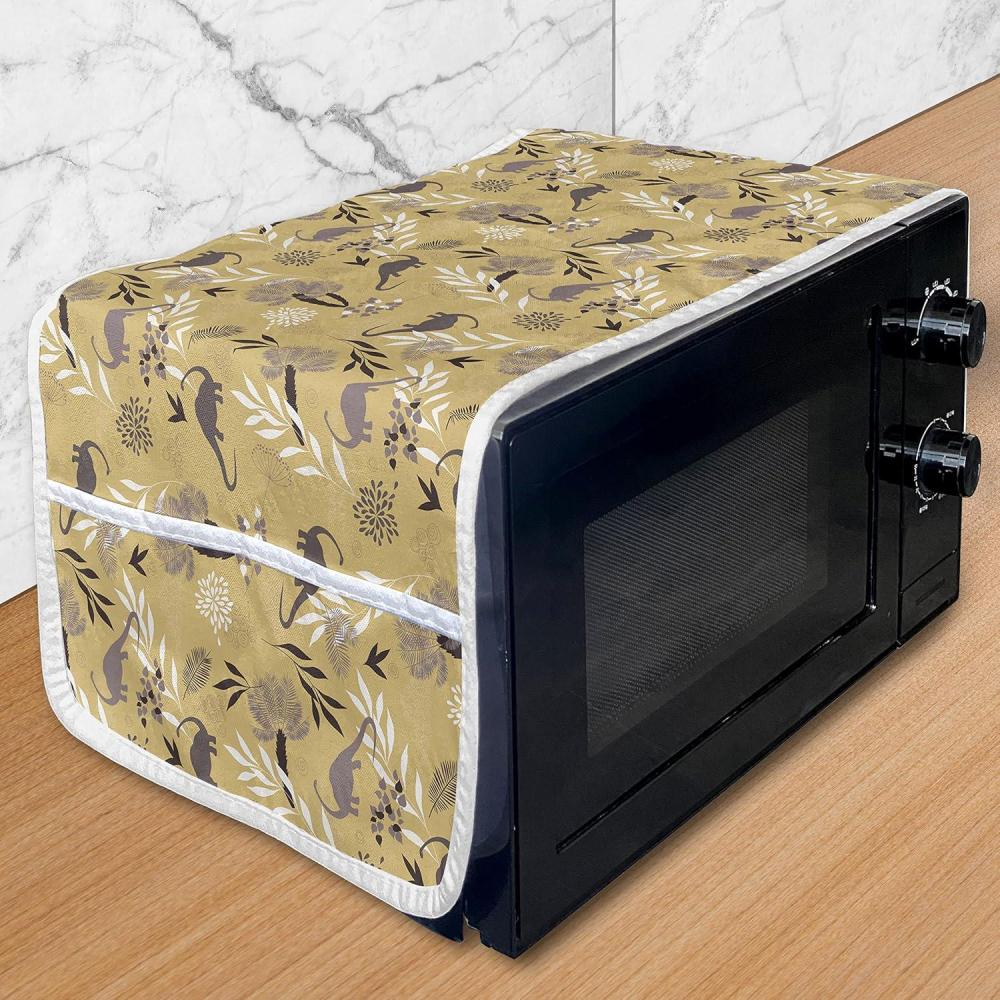 imageAmbesonne Valentines Day Microwave Oven Cover Love Birds and Hearts Kissing Romantic Animals Motif Repetition Water Resistant Organizer with Pockets for Kitchen 36 x 12 Apricot Red and GreyMauve Camel White