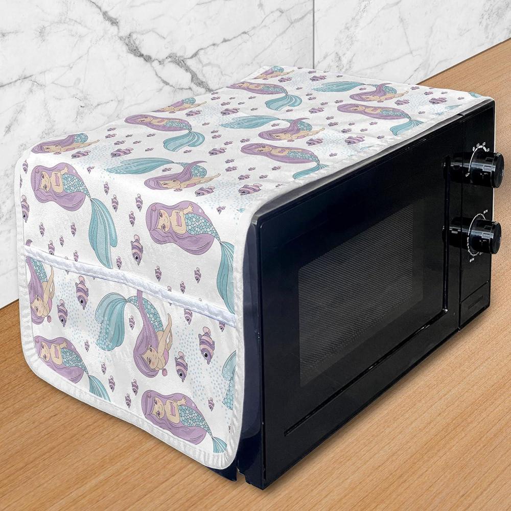 imageAmbesonne Valentines Day Microwave Oven Cover Love Birds and Hearts Kissing Romantic Animals Motif Repetition Water Resistant Organizer with Pockets for Kitchen 36 x 12 Apricot Red and GreyLilac Pale Blue and White
