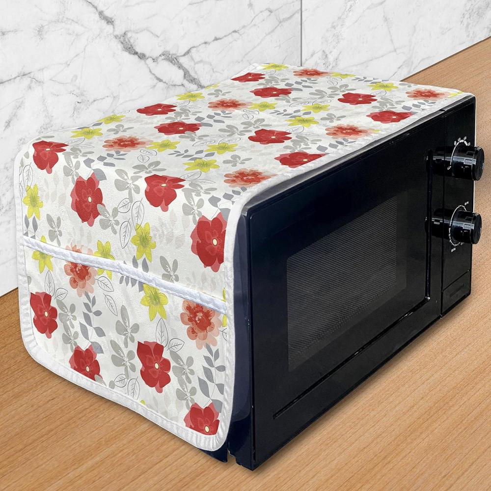imageAmbesonne Valentines Day Microwave Oven Cover Love Birds and Hearts Kissing Romantic Animals Motif Repetition Water Resistant Organizer with Pockets for Kitchen 36 x 12 Apricot Red and GreyRed Yellow Green and Grey
