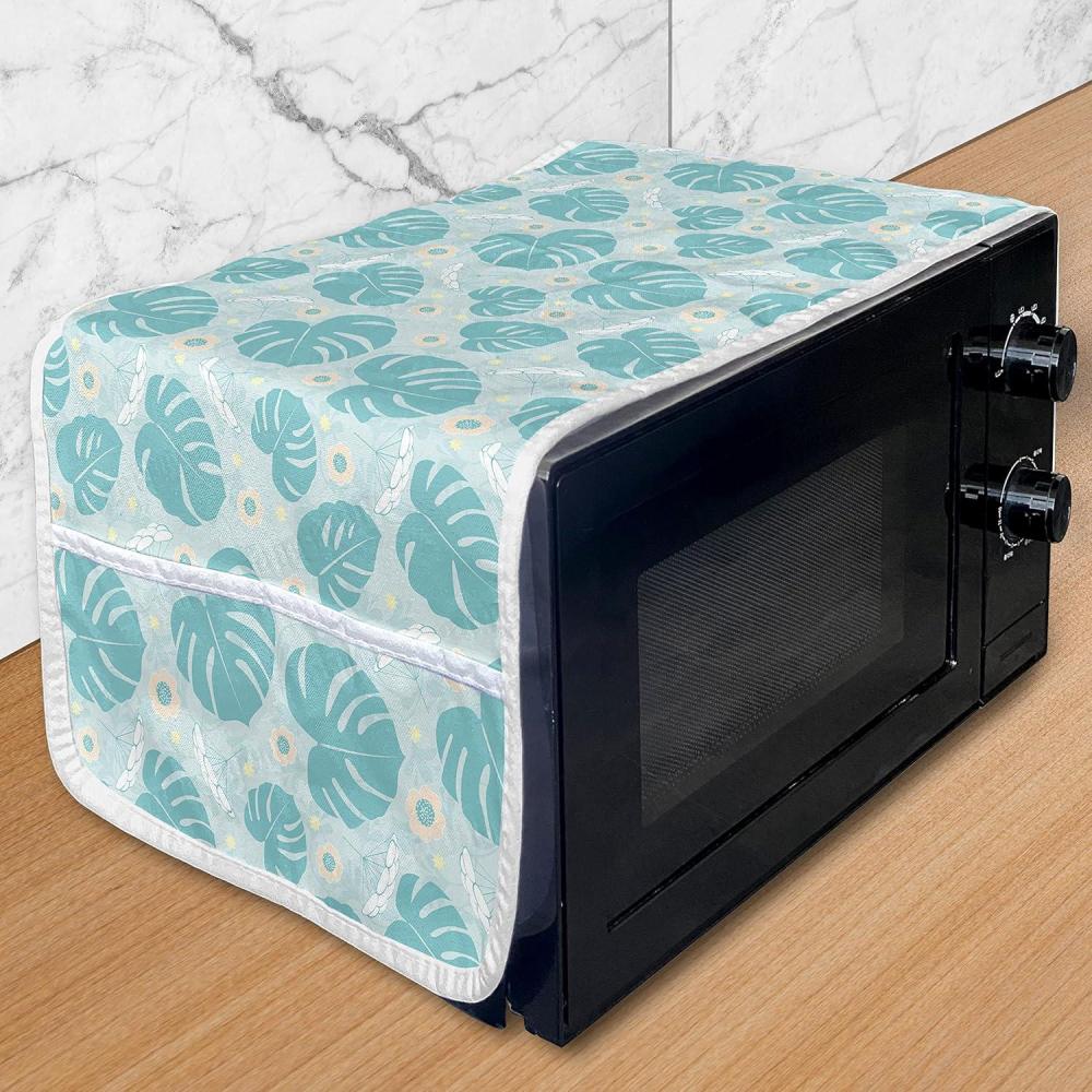 imageAmbesonne Valentines Day Microwave Oven Cover Love Birds and Hearts Kissing Romantic Animals Motif Repetition Water Resistant Organizer with Pockets for Kitchen 36 x 12 Apricot Red and GreyTurquoise Pale Peach