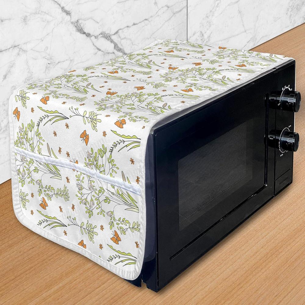 imageAmbesonne Valentines Day Microwave Oven Cover Love Birds and Hearts Kissing Romantic Animals Motif Repetition Water Resistant Organizer with Pockets for Kitchen 36 x 12 Apricot Red and GreyPale Green Dark Orange