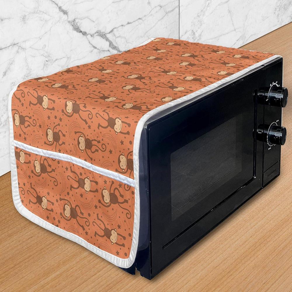imageAmbesonne Valentines Day Microwave Oven Cover Love Birds and Hearts Kissing Romantic Animals Motif Repetition Water Resistant Organizer with Pockets for Kitchen 36 x 12 Apricot Red and GreyUmber and Burnt Sienna