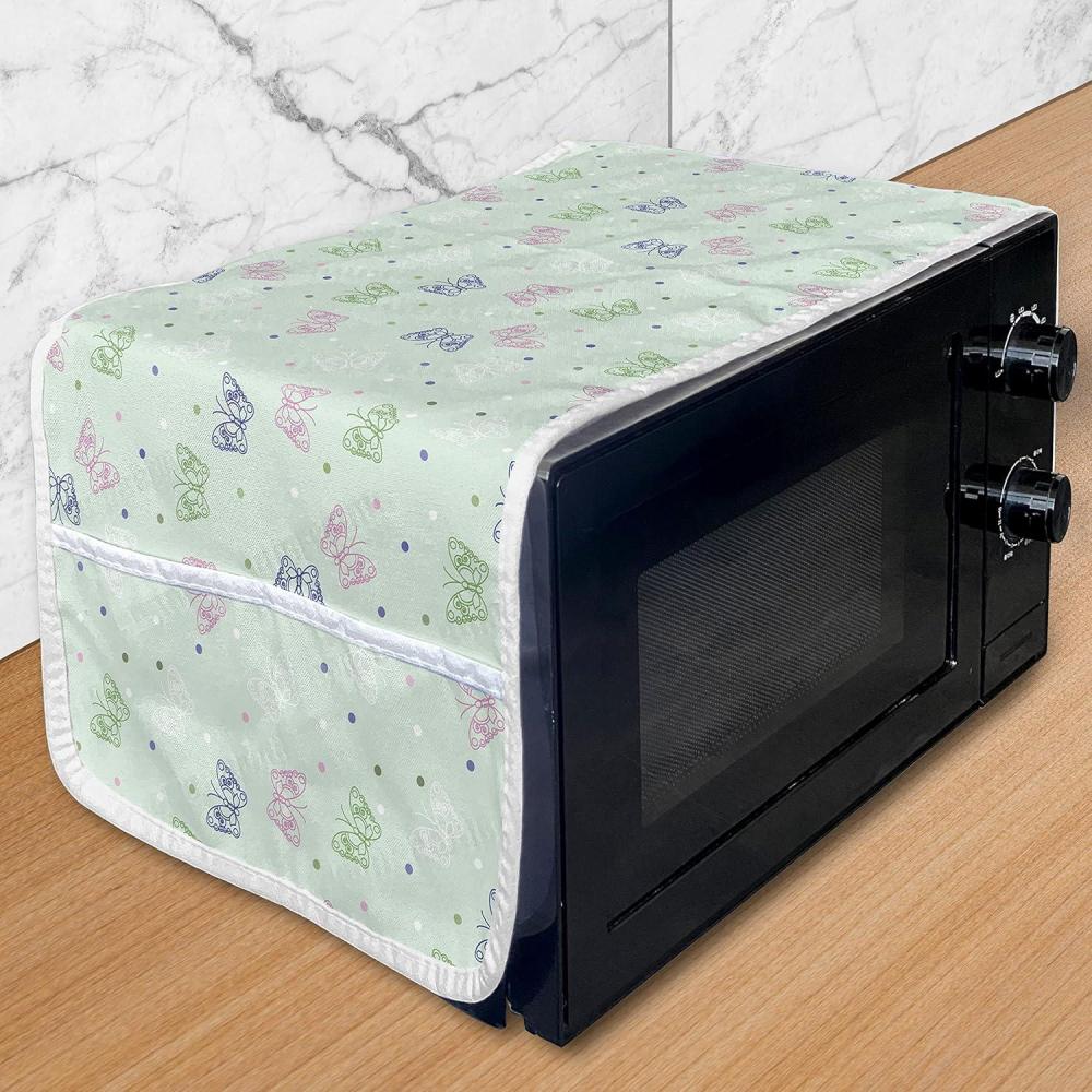 imageAmbesonne Valentines Day Microwave Oven Cover Love Birds and Hearts Kissing Romantic Animals Motif Repetition Water Resistant Organizer with Pockets for Kitchen 36 x 12 Apricot Red and GreyPale Purple and Mint Green