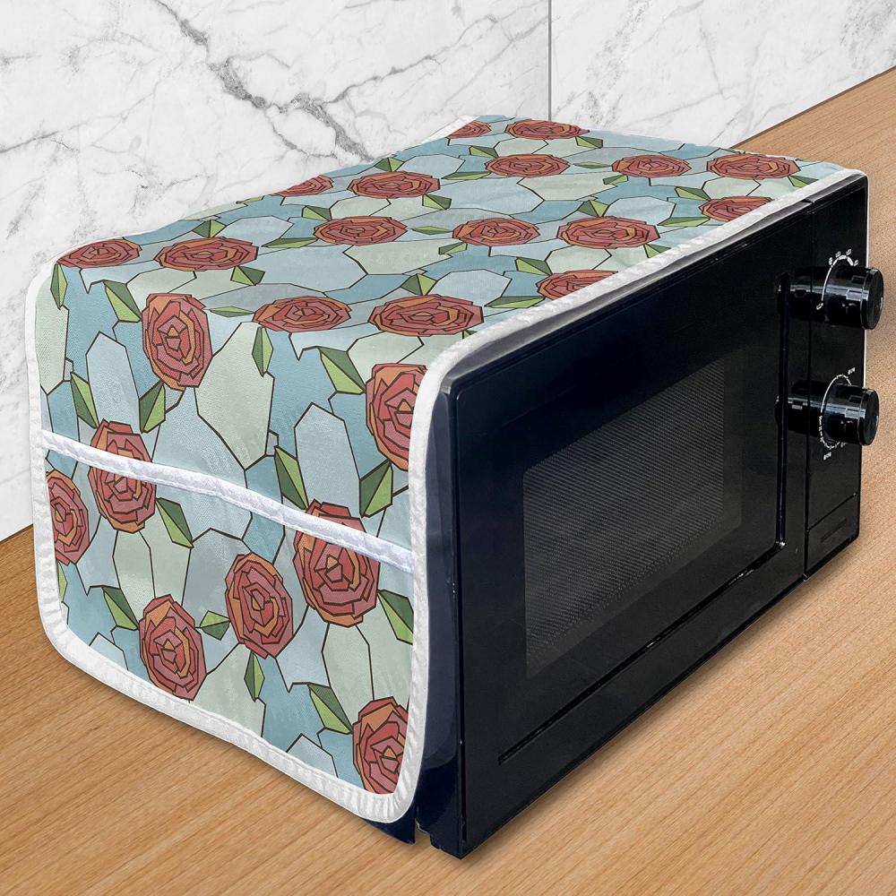 imageAmbesonne Valentines Day Microwave Oven Cover Romantic Roses of Love with Stained Glass Effect Abstract Garden Water Resistant Organizer with Pockets for Kitchen 36 x 12 MulticolorMulticolor