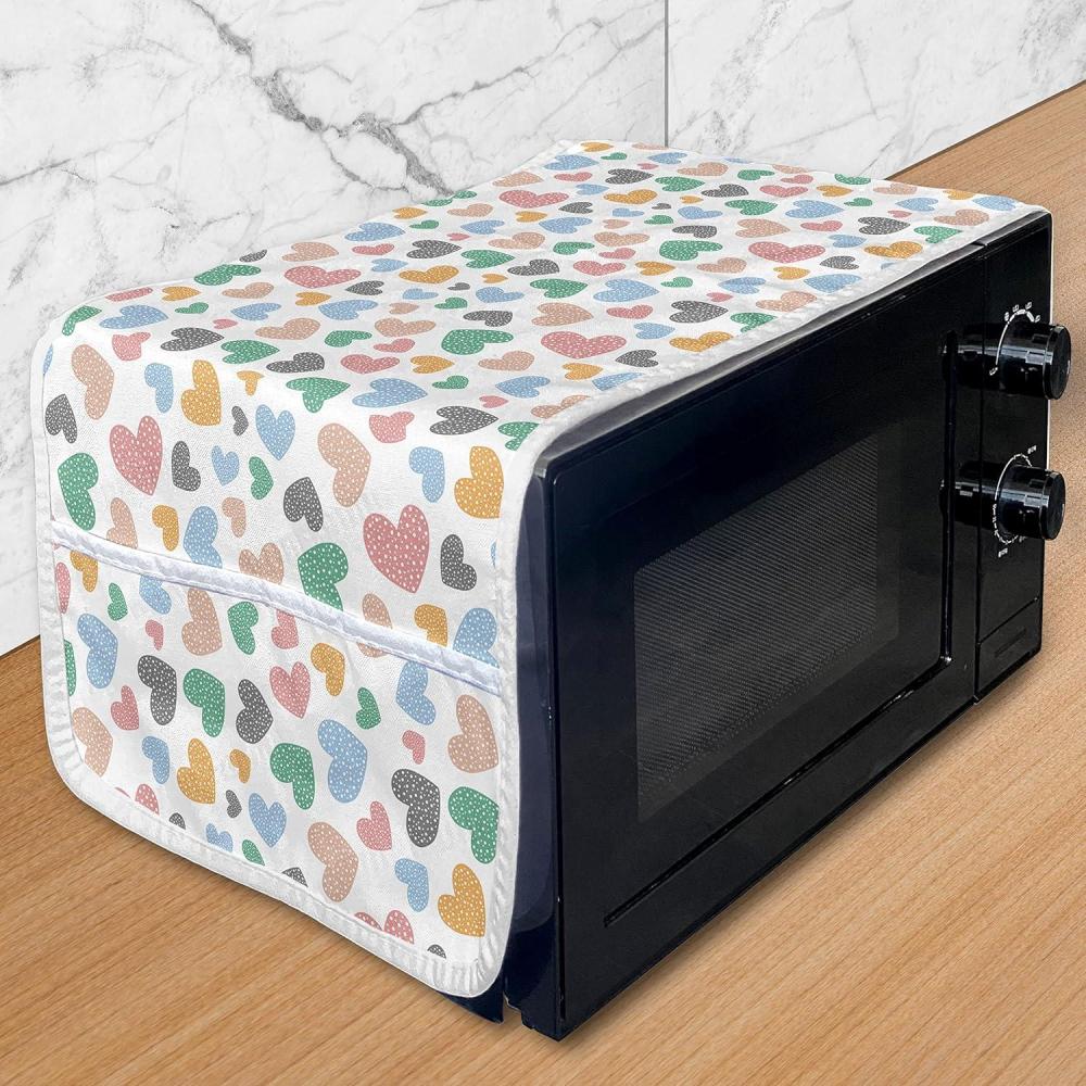 imageAmbesonne Valentines Day Microwave Oven Cover Romantic Theme Colorful Dotted Heart Motifs Image on Plain Background Water Resistant Organizer with Pockets for Kitchen 36 x 12 White MulticolorWhite Multicolor