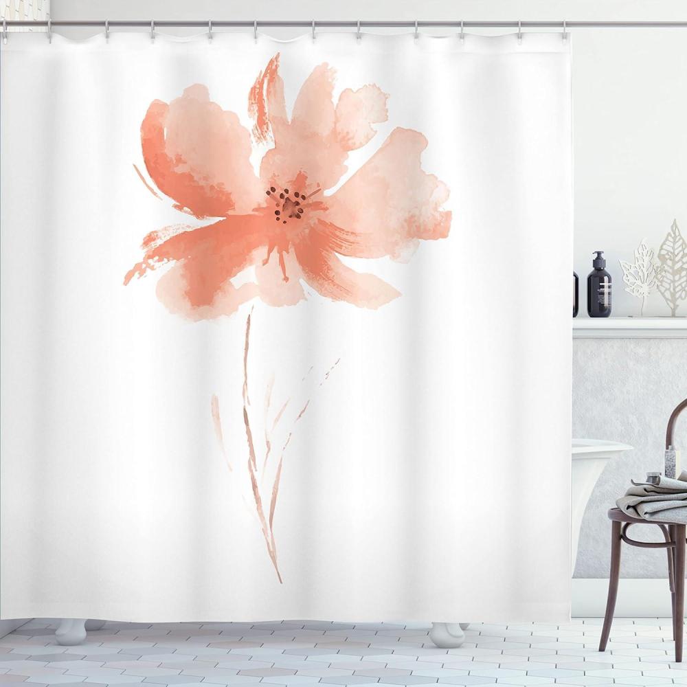 imageAmbesonne Watercolor Flower Shower Curtain Single Poppy Flower on Plain Clear Background Nature Inspired Romantic Cloth Fabric Bathroom Decor Set with Hooks 69 W x 70 L Salmon Peach