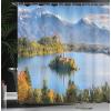 Ambesonne Fairytale Shower Curtain, Romantic Carriage Royal Ornamental Details Stopped at The Door of a Kingdom Palace Cartoon, Cloth Fabric Bathroom Set with Hooks, 69″ W x 70″ L, Yellow and Pink(Pine Blue)