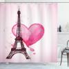 Ambesonne Eiffel Tower Shower Curtain, Eiffel Romantic Valentine Love Watercolor Theme Heart Leaf Silhouette Print, Cloth Fabric Bathroom Decor Set with Hooks, 69″ W x 84″ L, Fuchsia Brown