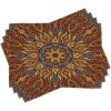Ambesonne Ethnic Place Mats Set of 4, Mosaic Like Warm Colored Design with Floral Swirls Image Print, Washable Fabric Placemats for Dining Table, Standard Size, Yellow Marigold