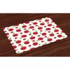 Ambesonne Fruits Place Mats Set of 4, Warm Colored Cartoon Style Red Apples Taste Food Garden Summer Eats, Washable Fabric Placemats for Dining Table, Standard Size, White Green and Dark Pink