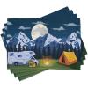 Ambesonne RV Place Mats Set of 4, Outdoors Activity Themed Camping Area Image in The Woods with a Cozy Tent and Campfire, Washable Fabric Placemats for Dining Table, Standard Size, Green Blue