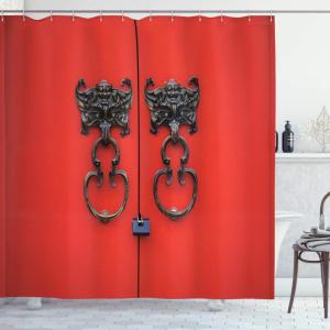 Ambesonne Fairytale Shower Curtain, Romantic Carriage Royal Ornamental Details Stopped at The Door of a Kingdom Palace Cartoon, Cloth Fabric Bathroom Set with Hooks, 69″ W x 70″ L, Yellow and Pink(Brown Red)