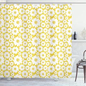 Ambesonne Fairytale Shower Curtain, Romantic Carriage Royal Ornamental Details Stopped at The Door of a Kingdom Palace Cartoon, Cloth Fabric Bathroom Set with Hooks, 69″ W x 70″ L, Yellow and Pink(Mustard White)